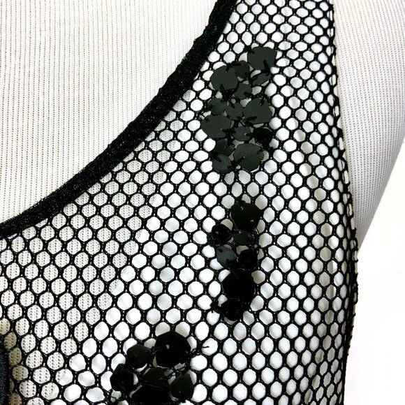 Sachin + Babi Black Mesh Sleeveless Top Abstract Patches & Sequins Medium - Picture 5 of 16